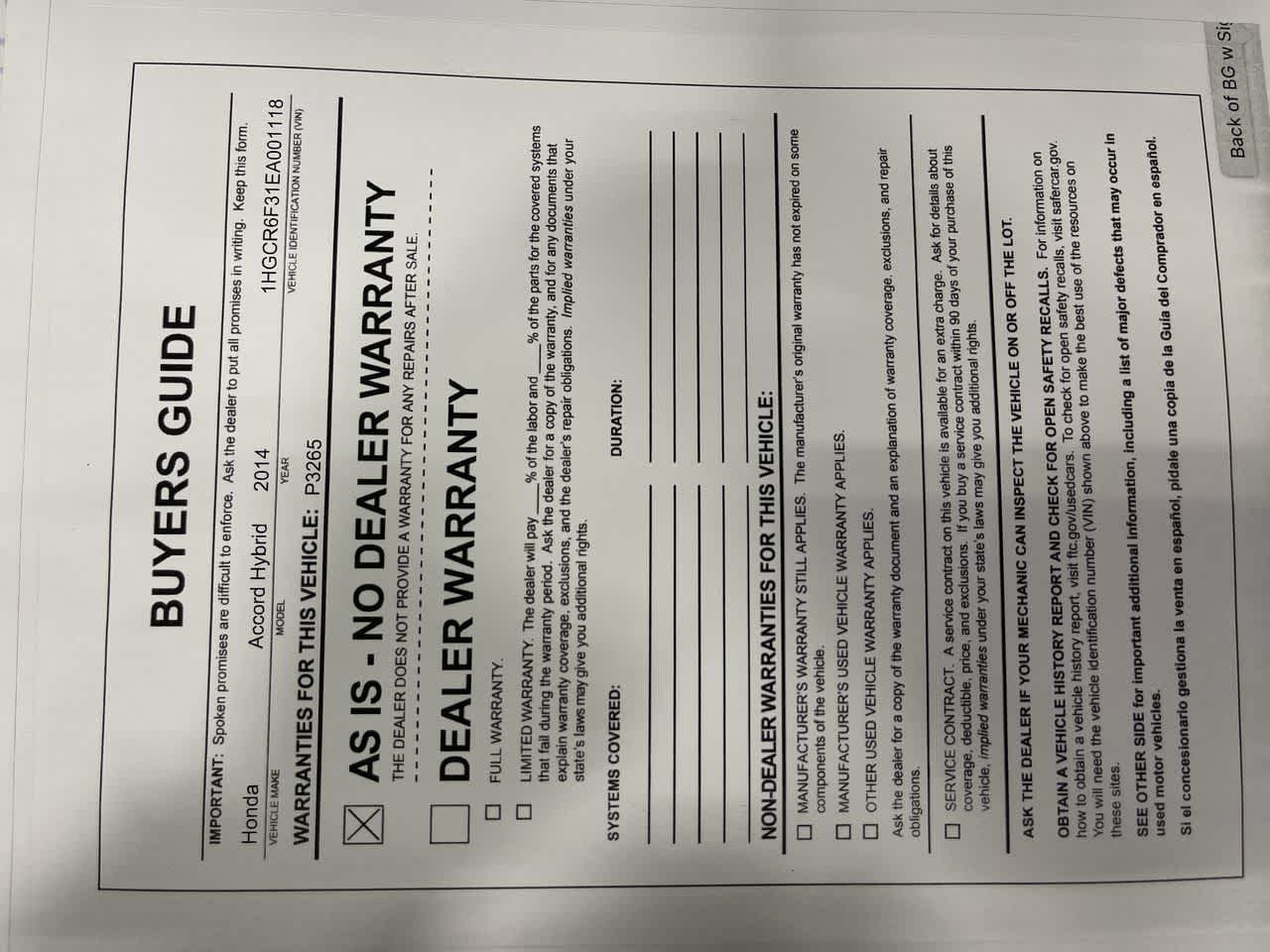 2014 Honda Accord Hybrid 4dr Sdn