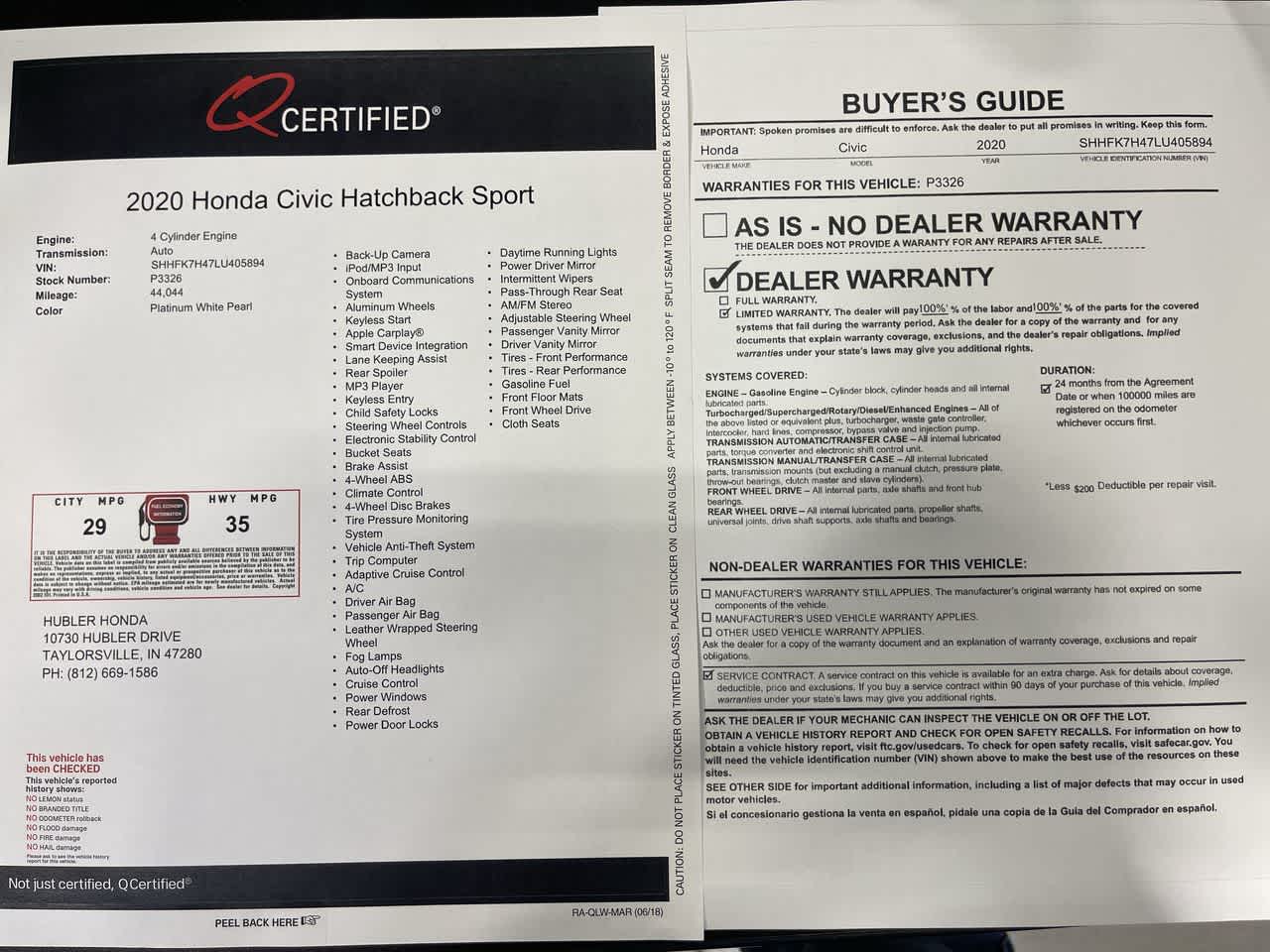 2020 Honda Civic Hatchback Sport